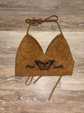 Rustic Tan Suede-Look Halter Crop Top